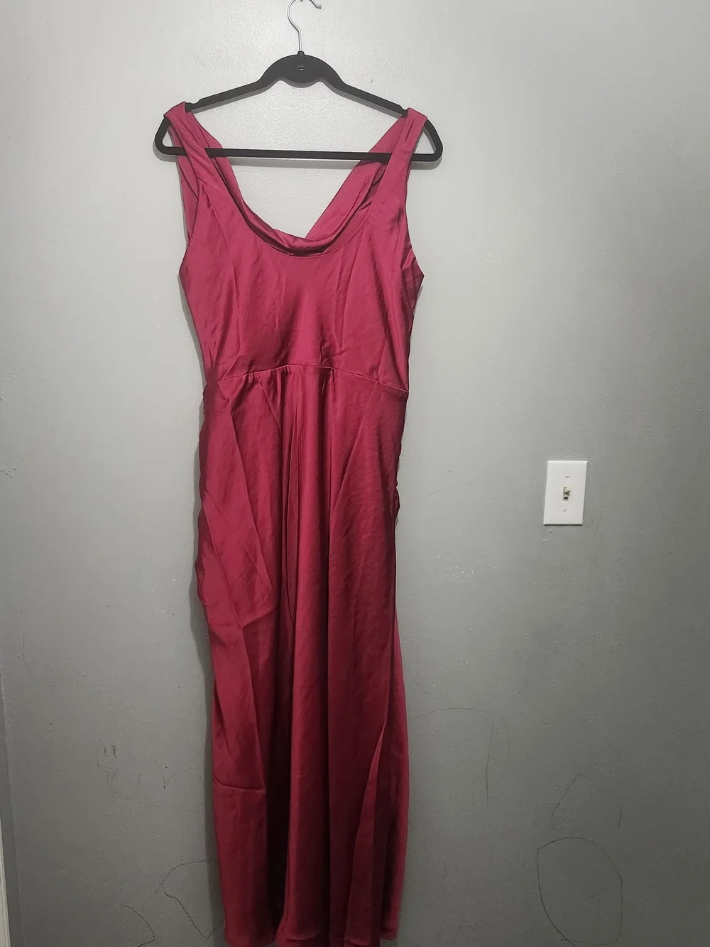 Abercrombie & Fitch Magenta Ruched Cowl Neck Maxi Dress with Side Slit Sz L New